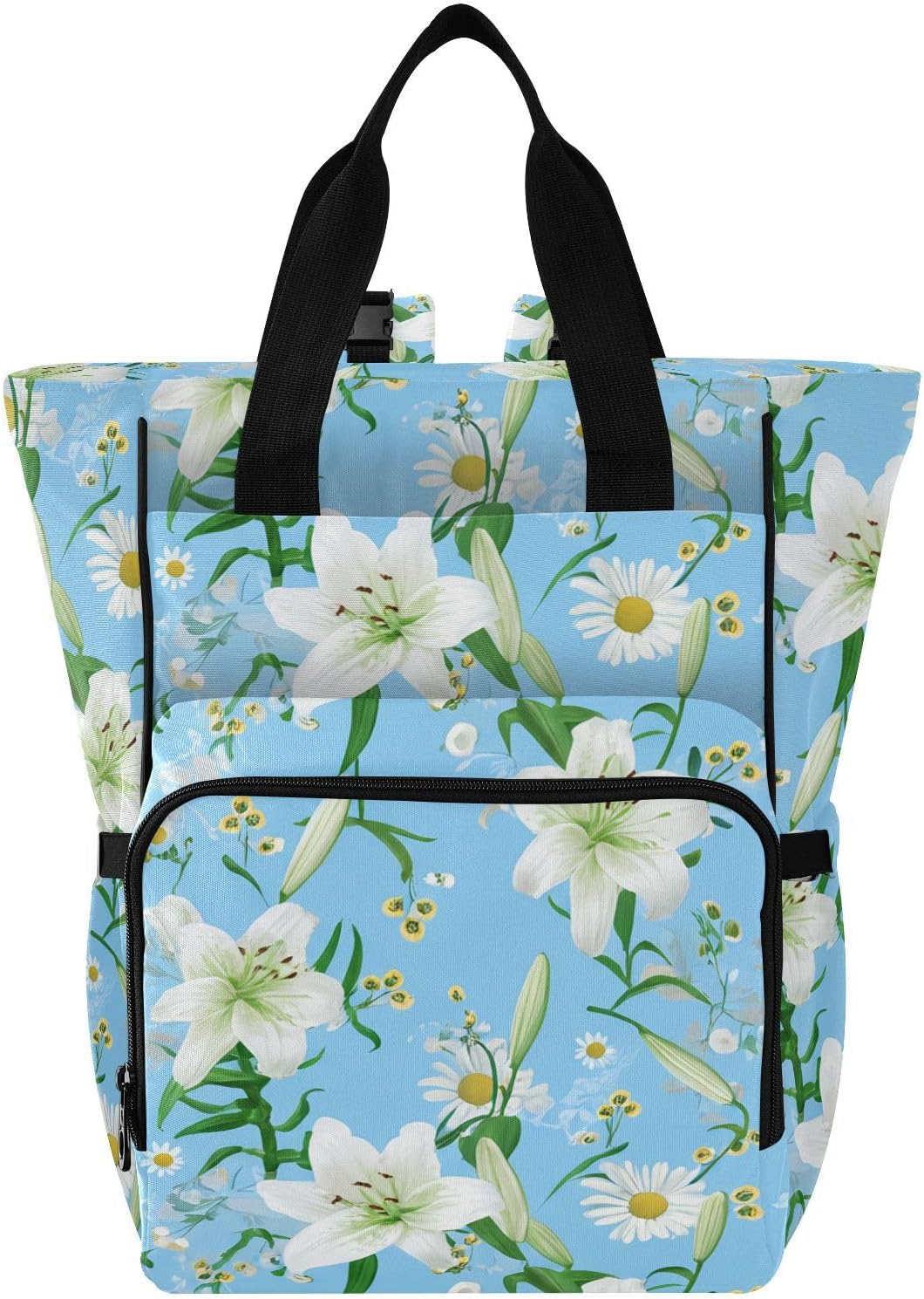 Diaper Bag Backpack, Multifunction Travel Bag for Moms Dads, Baby Changing Bag with Insulted Pockets, Stroller Straps and Side Bottle Pockets Lily Floral Pattern