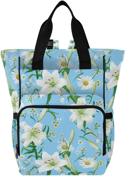 Diaper Bag Backpack, Multifunction Travel Bag for Moms Dads, Baby Changing Bag with Insulted Pockets, Stroller Straps and Side Bottle Pockets Lily Floral Pattern