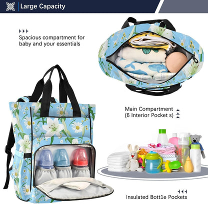 Diaper Bag Backpack, Multifunction Travel Bag for Moms Dads, Baby Changing Bag with Insulted Pockets, Stroller Straps and Side Bottle Pockets Lily Floral Pattern