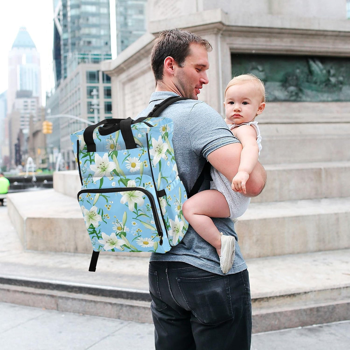 Diaper Bag Backpack, Multifunction Travel Bag for Moms Dads, Baby Changing Bag with Insulted Pockets, Stroller Straps and Side Bottle Pockets Lily Floral Pattern