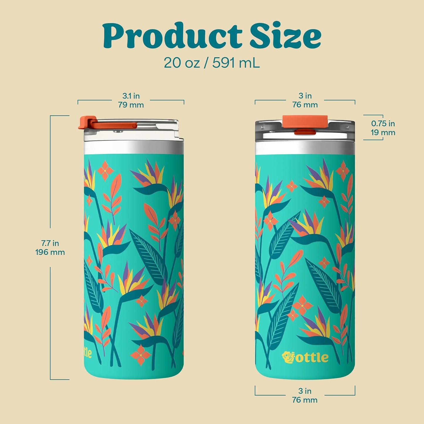 Seaside Sipper 20 oz Insulated Stainless Steel Coffee Tumbler, Reusable Iced Coffee Cup, Hot Coffee Travel Mug with Lid, BPA Free, Leak-Proof Lid - Urban Circuit