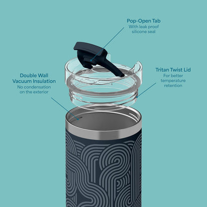 Seaside Sipper 20 oz Insulated Stainless Steel Coffee Tumbler, Reusable Iced Coffee Cup, Hot Coffee Travel Mug with Lid, BPA Free, Leak-Proof Lid - Urban Circuit