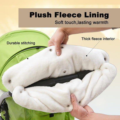 Stroller Gloves, Winter Waterproof Warm Hand Muffs - One-Piece Stroller Handle Covers (Black/Gray) with Clear View Phone Pocket for Outdoor Use (Black)