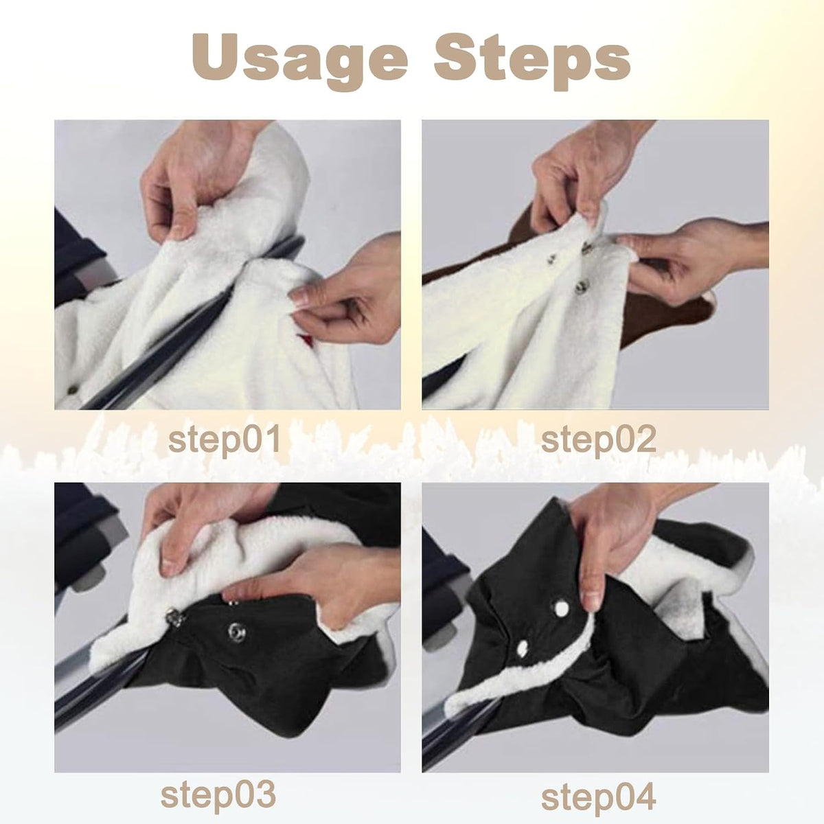 Stroller Gloves, Winter Waterproof Warm Hand Muffs - One-Piece Stroller Handle Covers (Black/Gray) with Clear View Phone Pocket for Outdoor Use (Black)