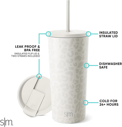 Iced Coffee Tumbler, Insulated | 24oz | Tie Dye | Reusable Stainless Steel Cup, Travel Mug, Water Bottle with Straw | Cupholder Friendly & Spill Resistant, Ocean Tide