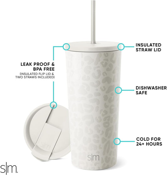 Iced Coffee Tumbler, Insulated | 24oz | Tie Dye | Reusable Stainless Steel Cup, Travel Mug, Water Bottle with Straw | Cupholder Friendly & Spill Resistant, Ocean Tide
