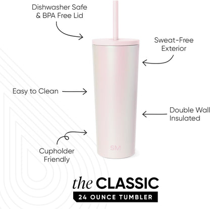 Iced Coffee Tumbler, Insulated | 24oz | Tie Dye | Reusable Stainless Steel Cup, Travel Mug, Water Bottle with Straw | Cupholder Friendly & Spill Resistant, Ocean Tide