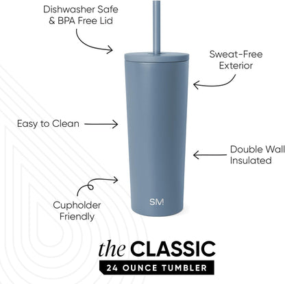 Iced Coffee Tumbler, Insulated | 24oz | Tie Dye | Reusable Stainless Steel Cup, Travel Mug, Water Bottle with Straw | Cupholder Friendly & Spill Resistant, Ocean Tide