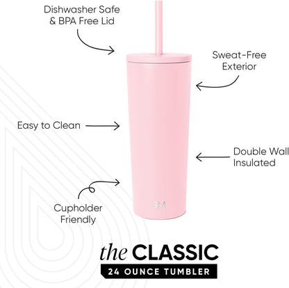 Iced Coffee Tumbler, Insulated | 24oz | Tie Dye | Reusable Stainless Steel Cup, Travel Mug, Water Bottle with Straw | Cupholder Friendly & Spill Resistant, Ocean Tide