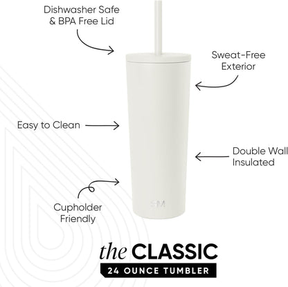 Iced Coffee Tumbler, Insulated | 24oz | Tie Dye | Reusable Stainless Steel Cup, Travel Mug, Water Bottle with Straw | Cupholder Friendly & Spill Resistant, Ocean Tide