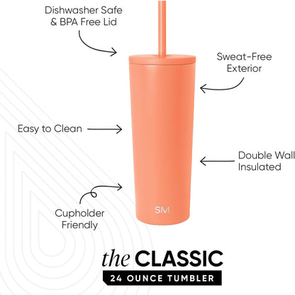 Iced Coffee Tumbler, Insulated | 24oz | Tie Dye | Reusable Stainless Steel Cup, Travel Mug, Water Bottle with Straw | Cupholder Friendly & Spill Resistant, Ocean Tide
