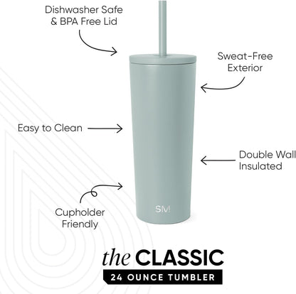 Iced Coffee Tumbler, Insulated | 24oz | Tie Dye | Reusable Stainless Steel Cup, Travel Mug, Water Bottle with Straw | Cupholder Friendly & Spill Resistant, Ocean Tide