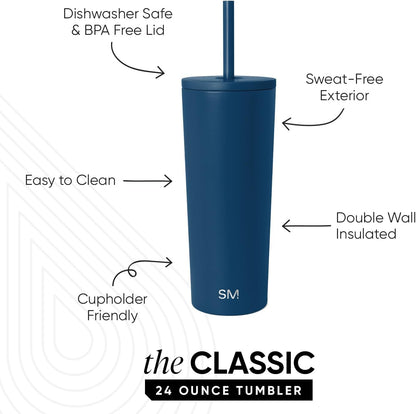 Iced Coffee Tumbler, Insulated | 24oz | Tie Dye | Reusable Stainless Steel Cup, Travel Mug, Water Bottle with Straw | Cupholder Friendly & Spill Resistant, Ocean Tide