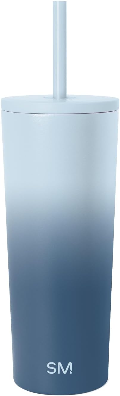 Iced Coffee Tumbler, Insulated | 24oz | Tie Dye | Reusable Stainless Steel Cup, Travel Mug, Water Bottle with Straw | Cupholder Friendly & Spill Resistant, Ocean Tide
