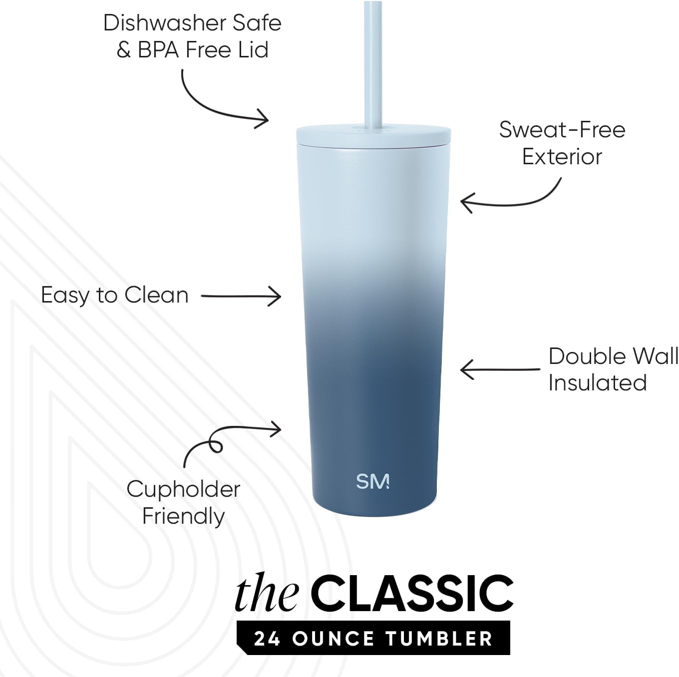 Iced Coffee Tumbler, Insulated | 24oz | Tie Dye | Reusable Stainless Steel Cup, Travel Mug, Water Bottle with Straw | Cupholder Friendly & Spill Resistant, Ocean Tide