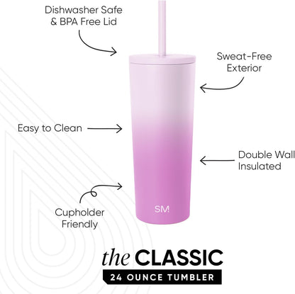 Iced Coffee Tumbler, Insulated | 24oz | Tie Dye | Reusable Stainless Steel Cup, Travel Mug, Water Bottle with Straw | Cupholder Friendly & Spill Resistant, Ocean Tide