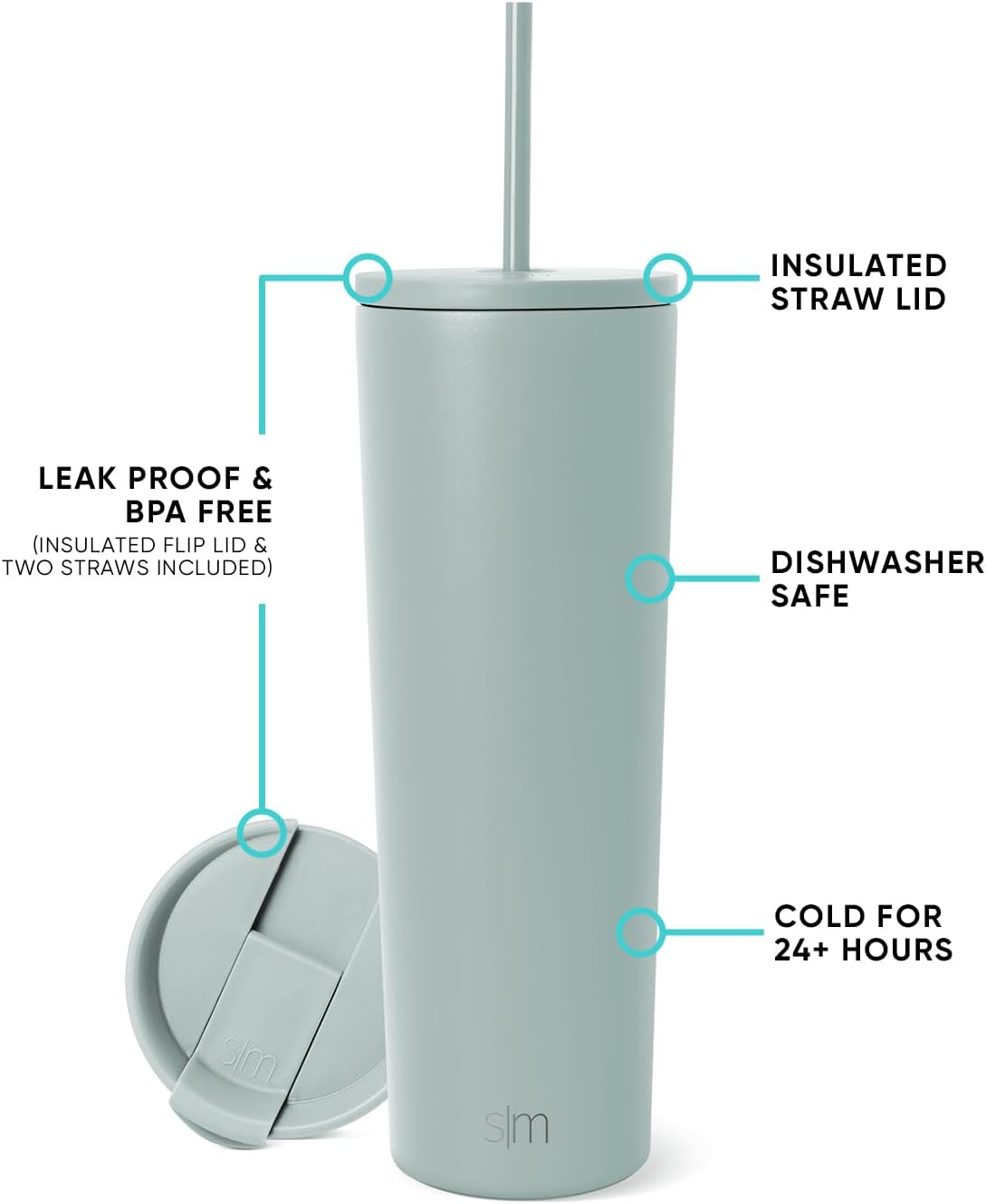 Iced Coffee Tumbler, Insulated | 24oz | Tie Dye | Reusable Stainless Steel Cup, Travel Mug, Water Bottle with Straw | Cupholder Friendly & Spill Resistant, Ocean Tide