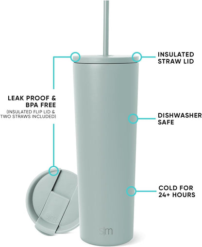 Iced Coffee Tumbler, Insulated | 24oz | Tie Dye | Reusable Stainless Steel Cup, Travel Mug, Water Bottle with Straw | Cupholder Friendly & Spill Resistant, Ocean Tide