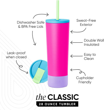 Iced Coffee Tumbler, Insulated | 24oz | Tie Dye | Reusable Stainless Steel Cup, Travel Mug, Water Bottle with Straw | Cupholder Friendly & Spill Resistant, Ocean Tide