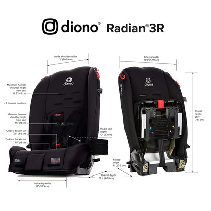 Radian 3R, 3-in-1 Convertible Car Seat, Rear Facing & Forward Facing, 10 Years 1 Car Seat, Slim Fit 3 Across, Jet Black