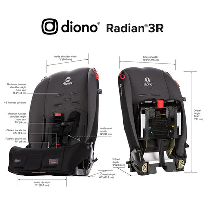 Radian 3R, 3-in-1 Convertible Car Seat, Rear Facing & Forward Facing, 10 Years 1 Car Seat, Slim Fit 3 Across, Jet Black
