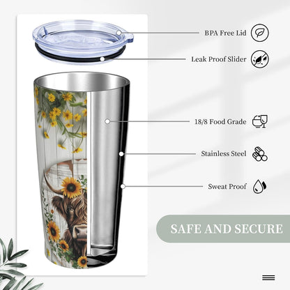 Bee Tumbler with Lid and Straw 20oz Travel Coffee Mug Gifts Stainless Steel Vacuum Insulated Cup Double Wall Water Bottle for Office Car Home