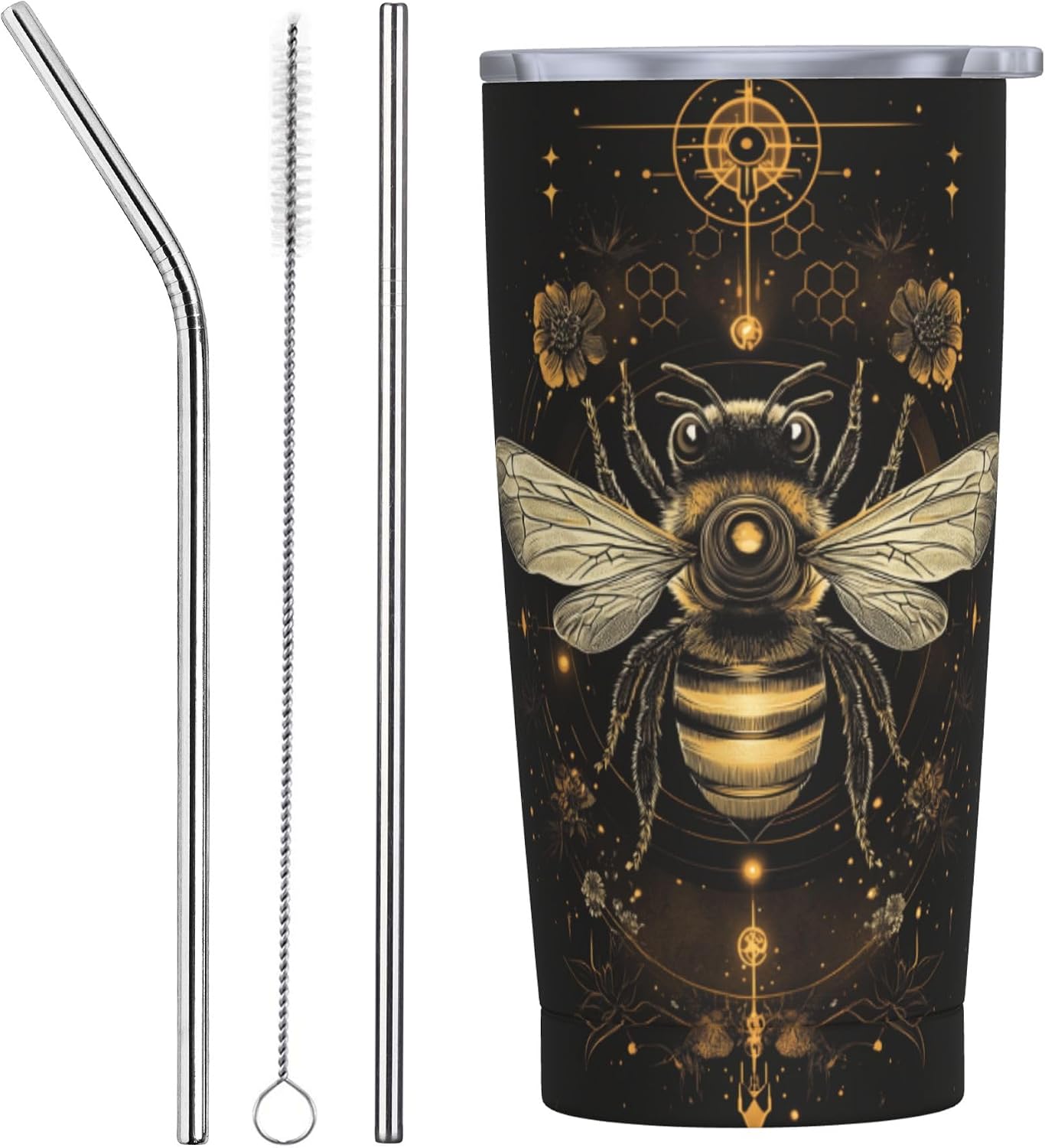 Bee Tumbler with Lid and Straw 20oz Travel Coffee Mug Gifts Stainless Steel Vacuum Insulated Cup Double Wall Water Bottle for Office Car Home
