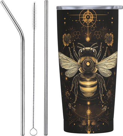 Bee Tumbler with Lid and Straw 20oz Travel Coffee Mug Gifts Stainless Steel Vacuum Insulated Cup Double Wall Water Bottle for Office Car Home