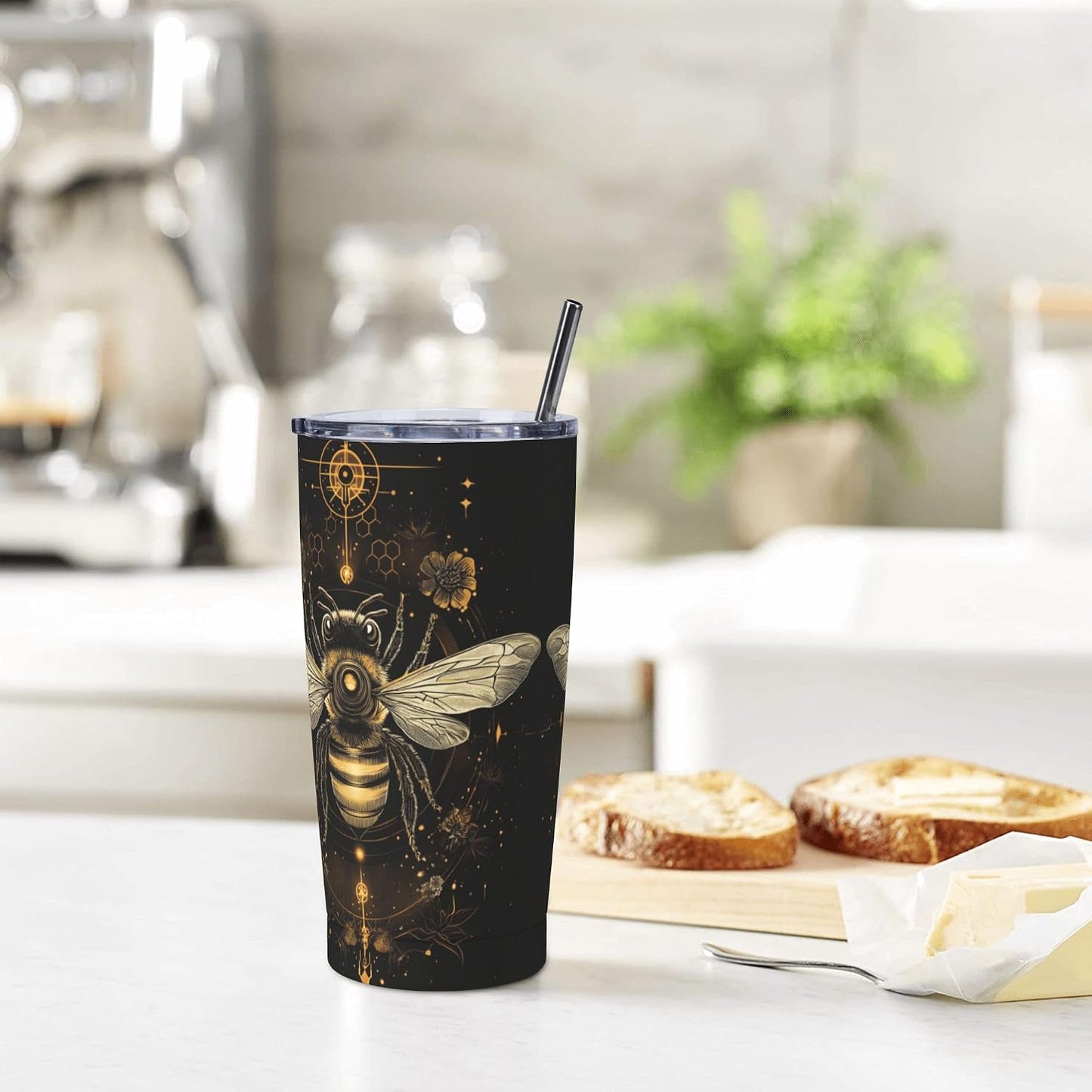 Bee Tumbler with Lid and Straw 20oz Travel Coffee Mug Gifts Stainless Steel Vacuum Insulated Cup Double Wall Water Bottle for Office Car Home