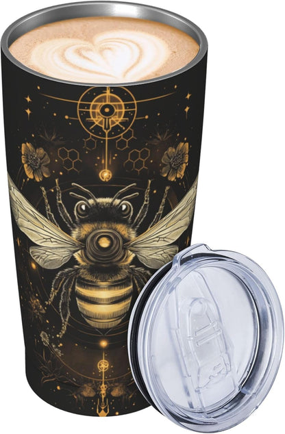Bee Tumbler with Lid and Straw 20oz Travel Coffee Mug Gifts Stainless Steel Vacuum Insulated Cup Double Wall Water Bottle for Office Car Home