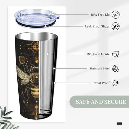 Bee Tumbler with Lid and Straw 20oz Travel Coffee Mug Gifts Stainless Steel Vacuum Insulated Cup Double Wall Water Bottle for Office Car Home