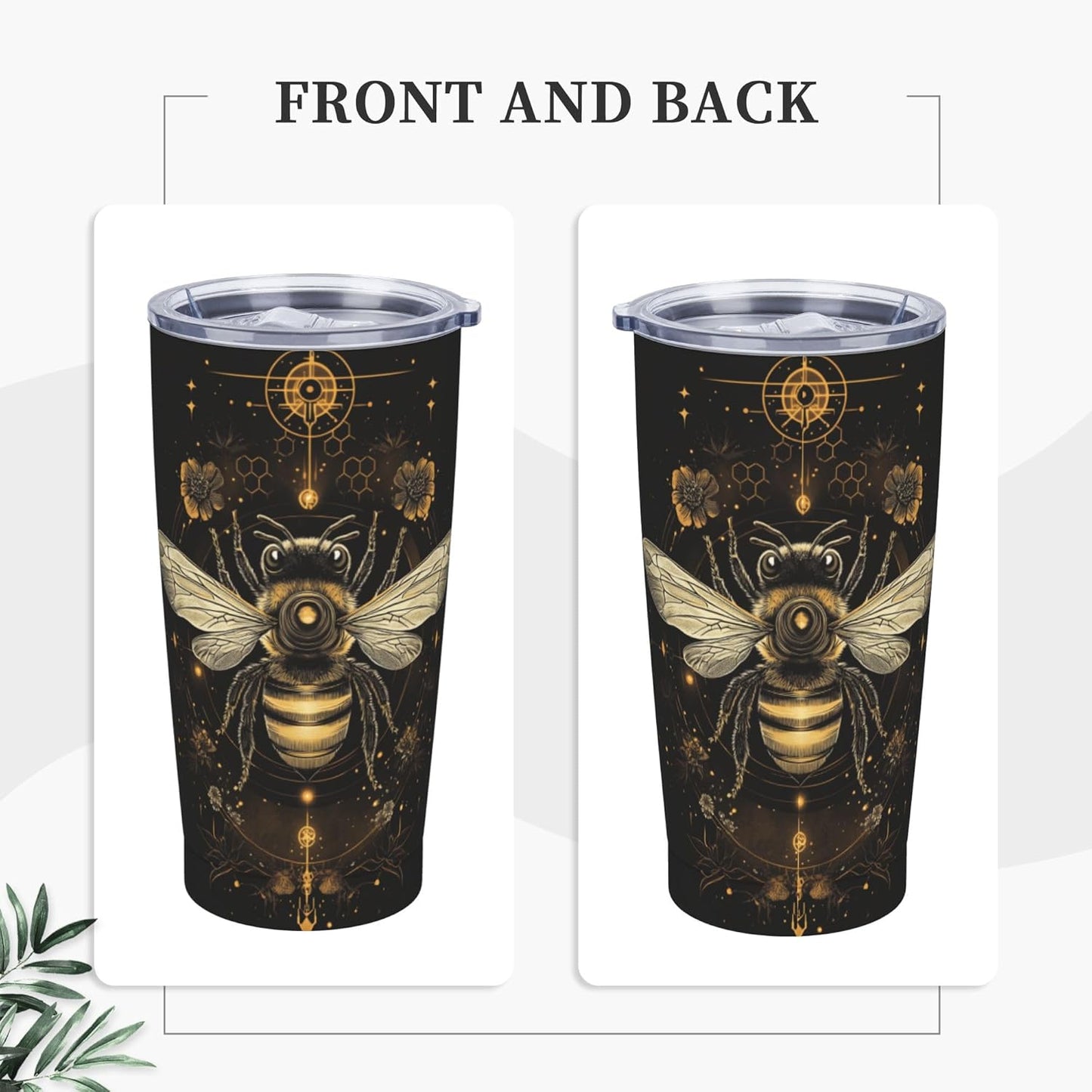 Bee Tumbler with Lid and Straw 20oz Travel Coffee Mug Gifts Stainless Steel Vacuum Insulated Cup Double Wall Water Bottle for Office Car Home