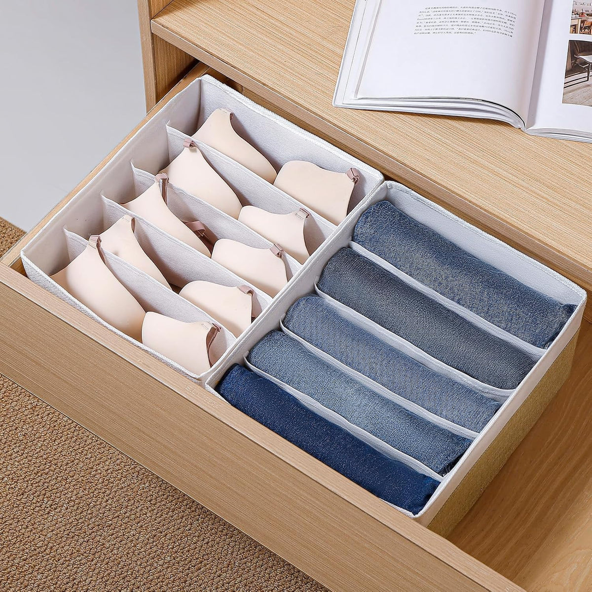 Jeans Drawer Organizers for Clothing, 5 Compartment Wardrobe Storage Box, Washable Clothes Organizer for Folded Clothes, Jeans, Pants, Leggings, t-shirts(Grey)