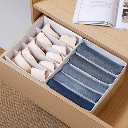 Jeans Drawer Organizers for Clothing, 5 Compartment Wardrobe Storage Box, Washable Clothes Organizer for Folded Clothes, Jeans, Pants, Leggings, t-shirts(Grey)