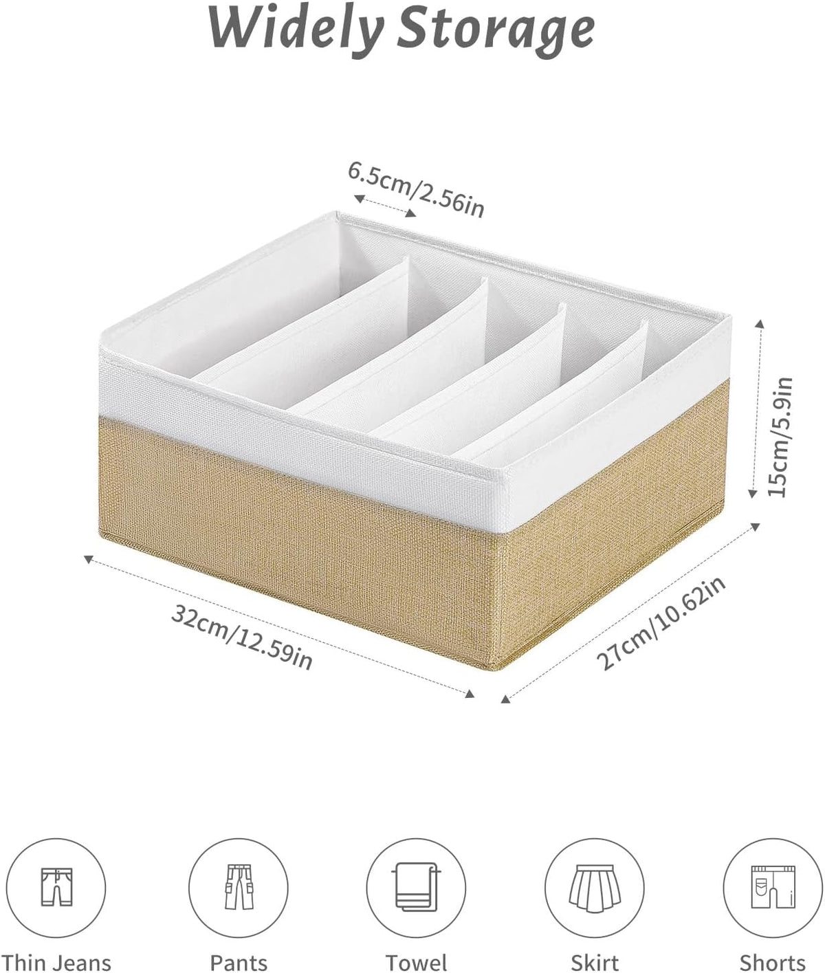 Jeans Drawer Organizers for Clothing, 5 Compartment Wardrobe Storage Box, Washable Clothes Organizer for Folded Clothes, Jeans, Pants, Leggings, t-shirts(Grey)