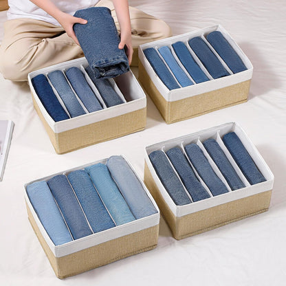 Jeans Drawer Organizers for Clothing, 5 Compartment Wardrobe Storage Box, Washable Clothes Organizer for Folded Clothes, Jeans, Pants, Leggings, t-shirts(Grey)