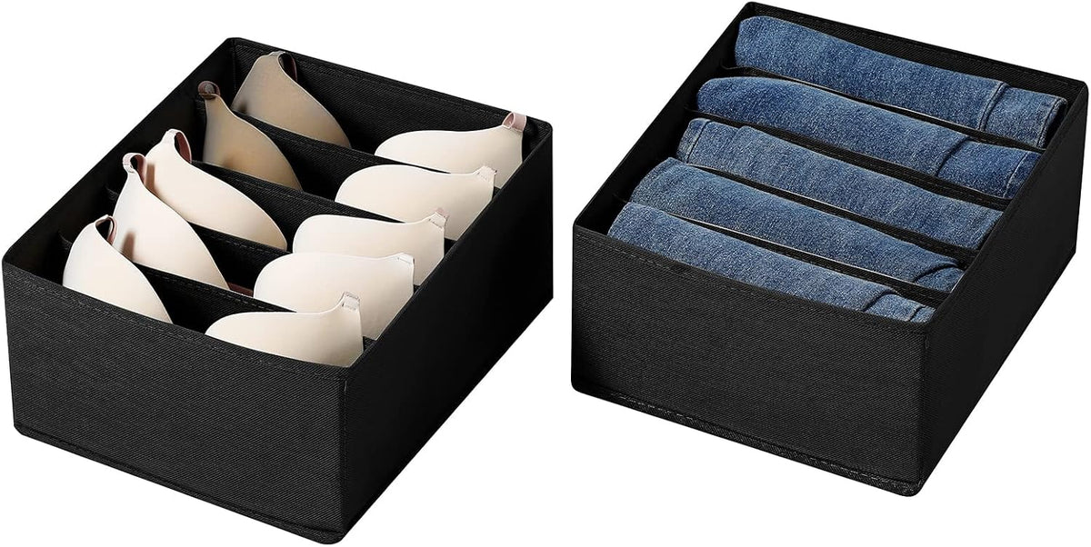 Jeans Drawer Organizers for Clothing, 5 Compartment Wardrobe Storage Box, Washable Clothes Organizer for Folded Clothes, Jeans, Pants, Leggings, t-shirts(Grey)