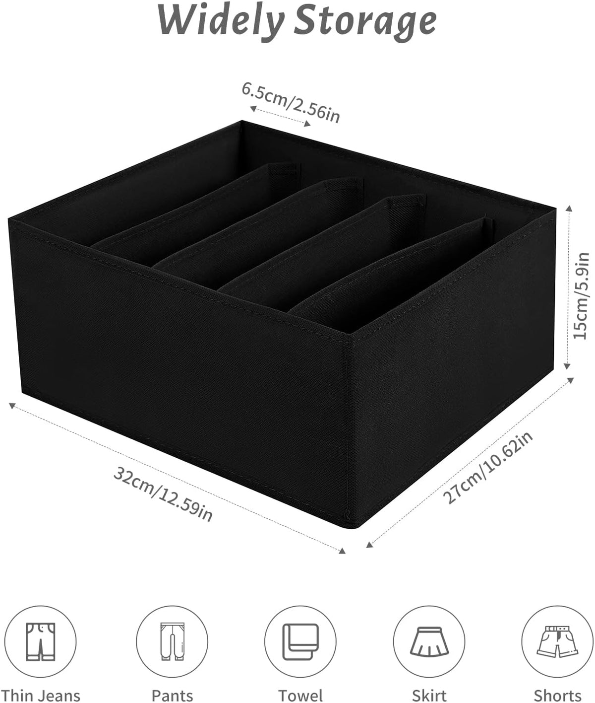 Jeans Drawer Organizers for Clothing, 5 Compartment Wardrobe Storage Box, Washable Clothes Organizer for Folded Clothes, Jeans, Pants, Leggings, t-shirts(Grey)