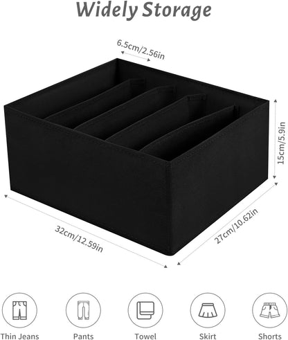 Jeans Drawer Organizers for Clothing, 5 Compartment Wardrobe Storage Box, Washable Clothes Organizer for Folded Clothes, Jeans, Pants, Leggings, t-shirts(Grey)