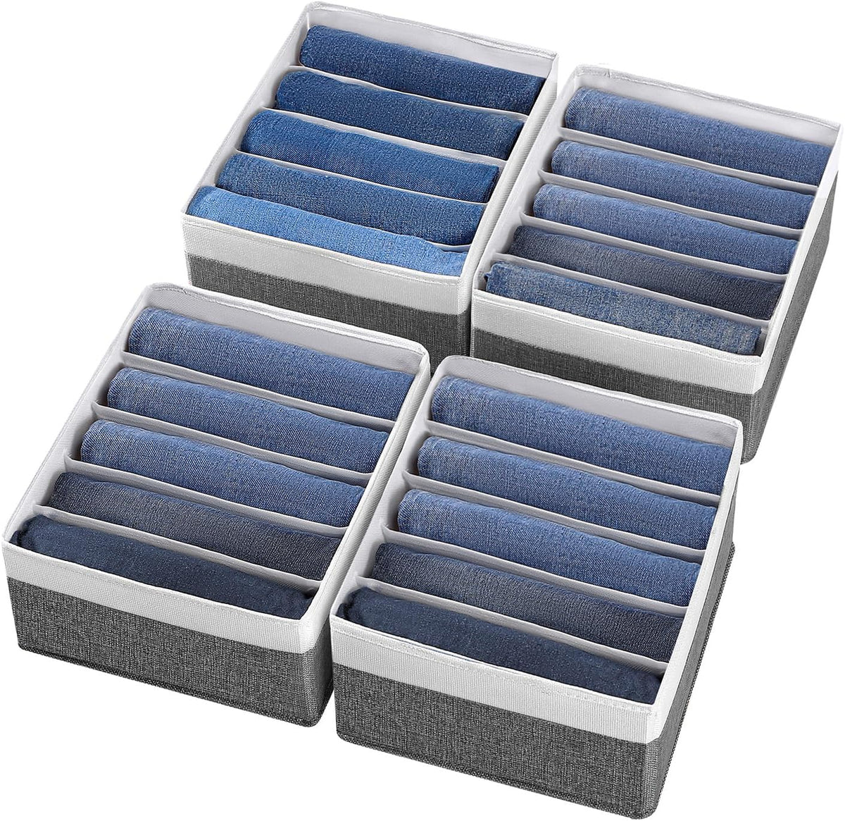 Jeans Drawer Organizers for Clothing, 5 Compartment Wardrobe Storage Box, Washable Clothes Organizer for Folded Clothes, Jeans, Pants, Leggings, t-shirts(Grey)