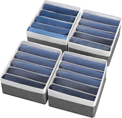 Jeans Drawer Organizers for Clothing, 5 Compartment Wardrobe Storage Box, Washable Clothes Organizer for Folded Clothes, Jeans, Pants, Leggings, t-shirts(Grey)