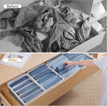 Jeans Drawer Organizers for Clothing, 5 Compartment Wardrobe Storage Box, Washable Clothes Organizer for Folded Clothes, Jeans, Pants, Leggings, t-shirts(Grey)