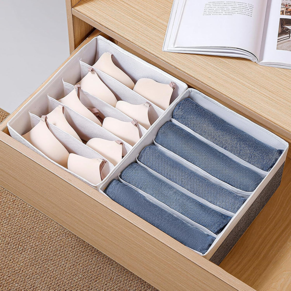 Jeans Drawer Organizers for Clothing, 5 Compartment Wardrobe Storage Box, Washable Clothes Organizer for Folded Clothes, Jeans, Pants, Leggings, t-shirts(Grey)