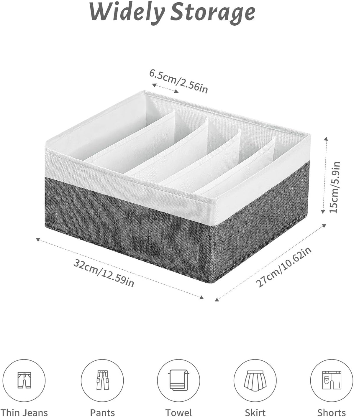 Jeans Drawer Organizers for Clothing, 5 Compartment Wardrobe Storage Box, Washable Clothes Organizer for Folded Clothes, Jeans, Pants, Leggings, t-shirts(Grey)
