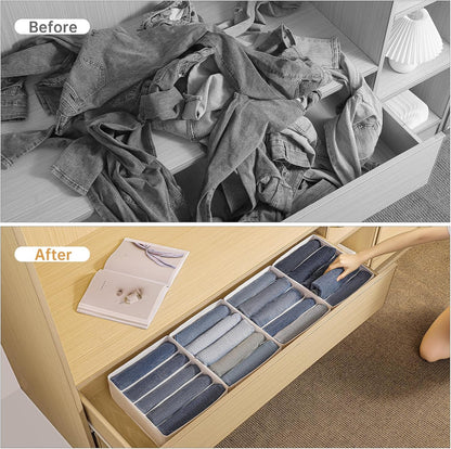 Jeans Drawer Organizers for Clothing, 5 Compartment Wardrobe Storage Box, Washable Clothes Organizer for Folded Clothes, Jeans, Pants, Leggings, t-shirts(Grey)
