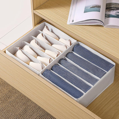 Jeans Drawer Organizers for Clothing, 5 Compartment Wardrobe Storage Box, Washable Clothes Organizer for Folded Clothes, Jeans, Pants, Leggings, t-shirts(Grey)