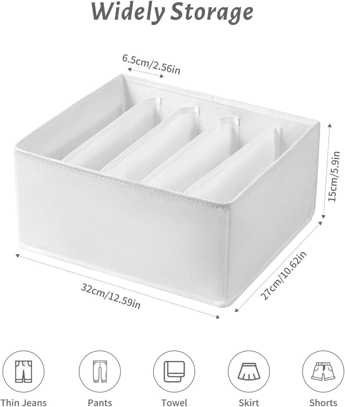 Jeans Drawer Organizers for Clothing, 5 Compartment Wardrobe Storage Box, Washable Clothes Organizer for Folded Clothes, Jeans, Pants, Leggings, t-shirts(Grey)