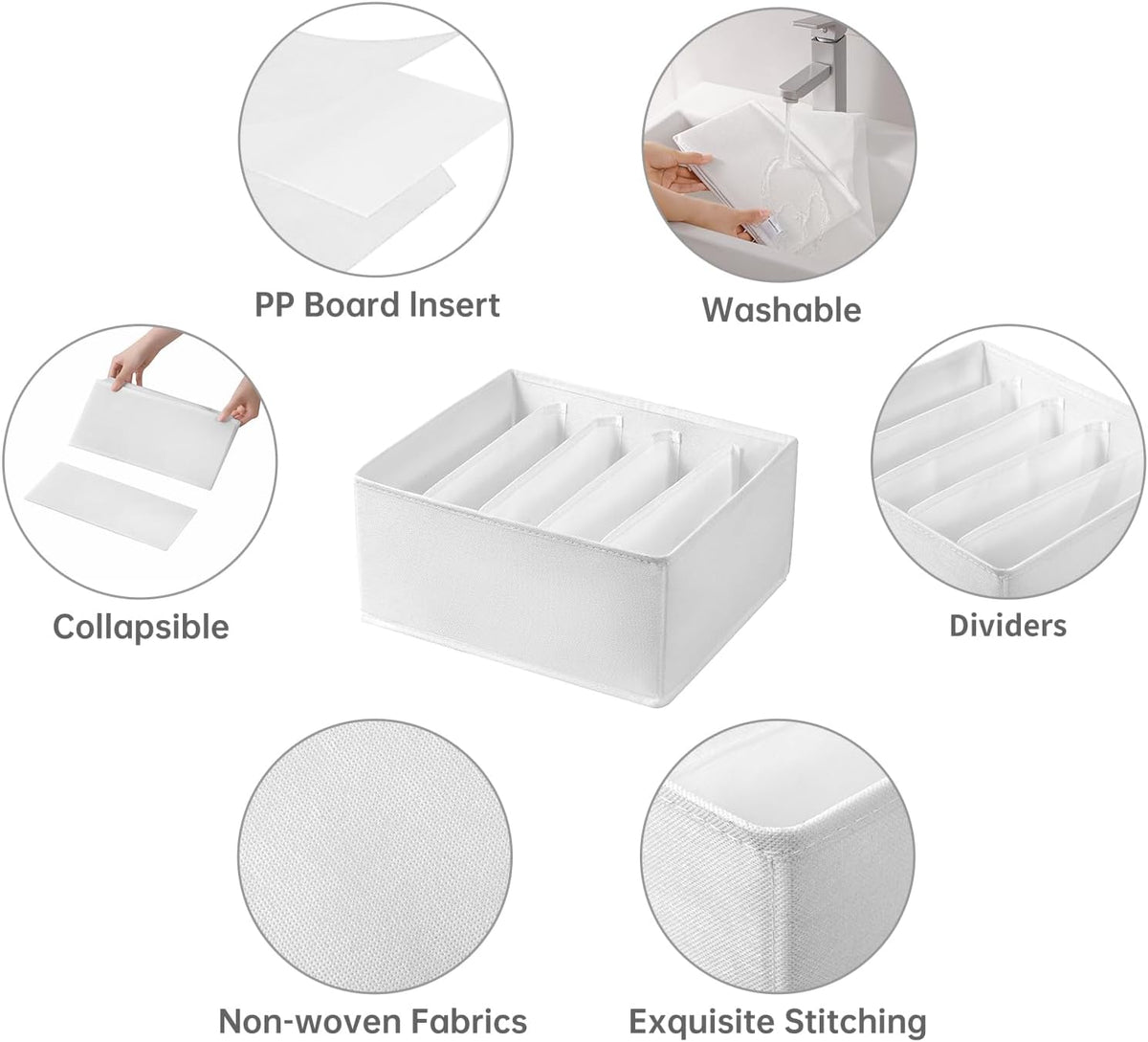 Jeans Drawer Organizers for Clothing, 5 Compartment Wardrobe Storage Box, Washable Clothes Organizer for Folded Clothes, Jeans, Pants, Leggings, t-shirts(Grey)