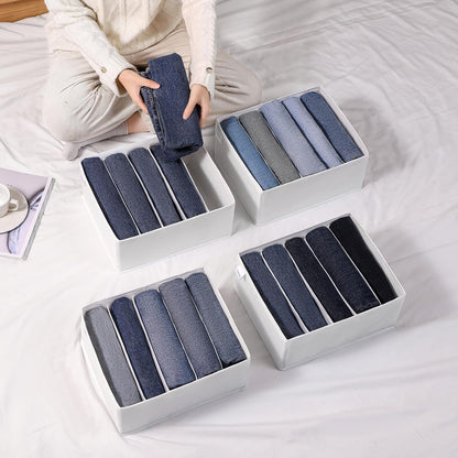 Jeans Drawer Organizers for Clothing, 5 Compartment Wardrobe Storage Box, Washable Clothes Organizer for Folded Clothes, Jeans, Pants, Leggings, t-shirts(Grey)