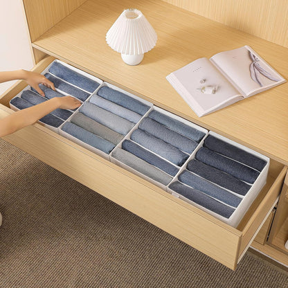 Jeans Drawer Organizers for Clothing, 5 Compartment Wardrobe Storage Box, Washable Clothes Organizer for Folded Clothes, Jeans, Pants, Leggings, t-shirts(Grey)